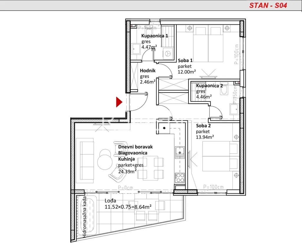 Zadar, Sukošan - Dvosoban stan u novogradnji, 73 m2