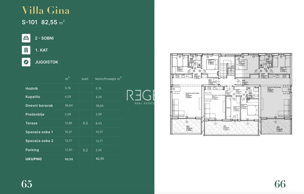 Zadar, Privlaka - Luksuzan dvosoban stan u Vili Gina , novogradnja 82 m2