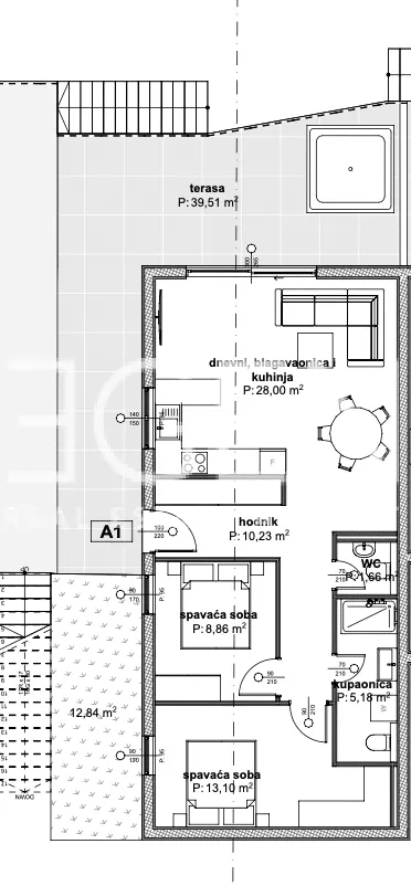 Trogir, Čiovo - Apartman u luksuznom apartmanskom naselju u blizini mora 80 m2