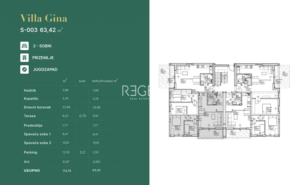 Zadar, Privlaka - Luksuzan dvosoban stan u Vili Gina , novogradnja 63 m2