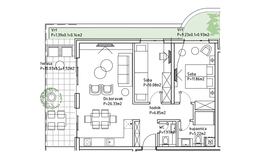 Makarska – Moderan dvosoban stan u stambeno-luksuznom kompleksu 70 m2