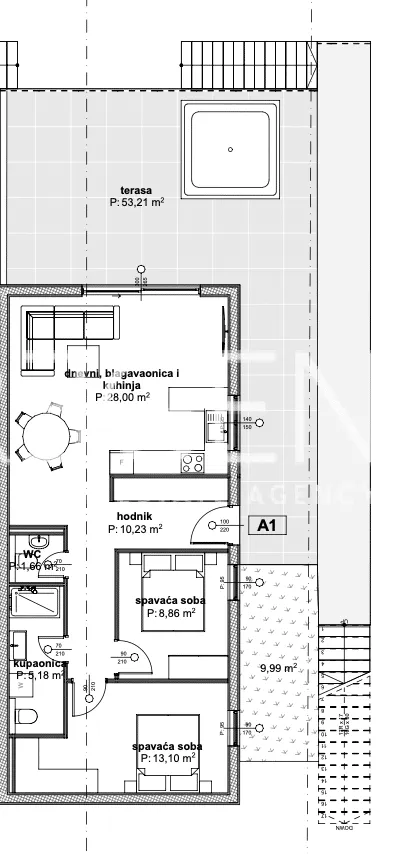 Trogir, Čiovo - Apartman u luksuznom apartmanskom naselju u blizini mora 84 m2