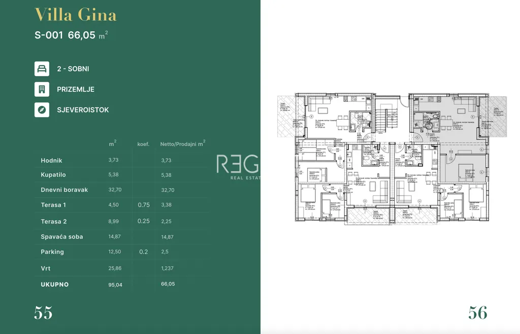 Zadar, Privlaka - Luksuzan dvosoban stan u Vili Gina , novogradnja 66 m2