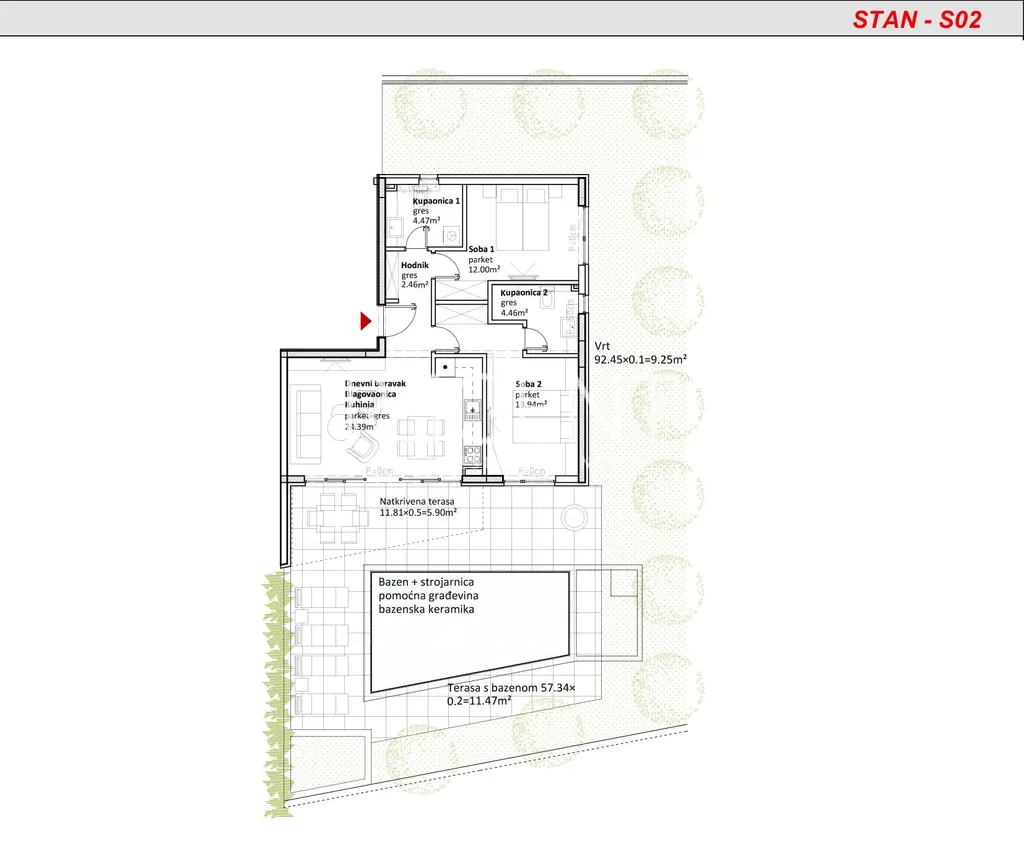 Zadar, Sukošan - Dvosoban stan u novogradnji, 91 m2