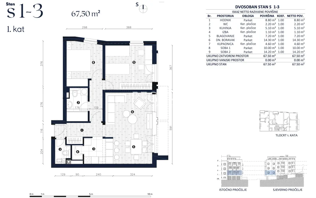 Zagreb, Črnomerec - Moderan trosoban stan 67 m2, novogradnja