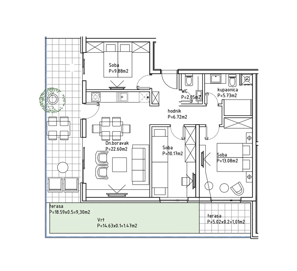 Makarska – Moderan trosoban stan u stambeno-luksuznom kompleksu 82 m2