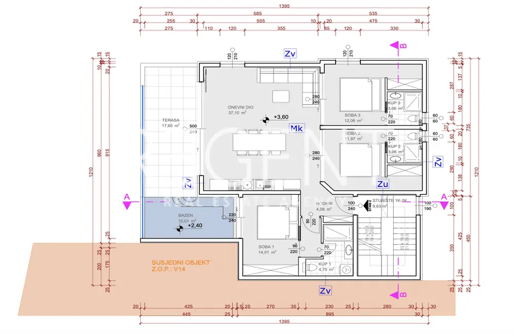 Šibenik, Grebaštica - Trosoban stan s bazenom 109 m2 NOVOGRADNJA