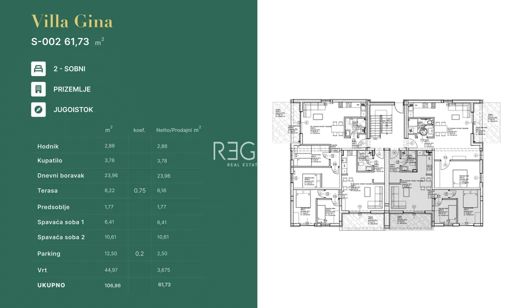 Zadar, Privlaka - Luksuzan dvosoban stan u Vili Gina , novogradnja 61 m2