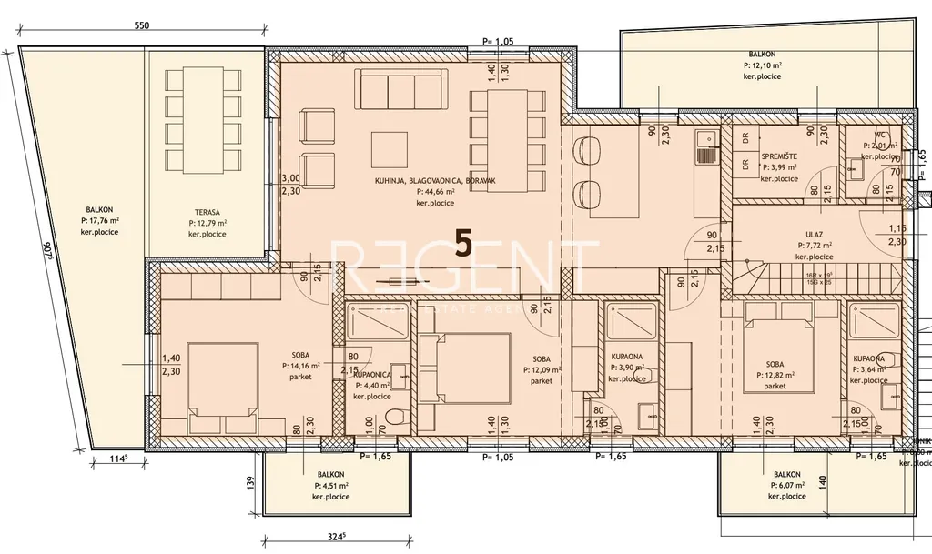 Poreč, Vranići - Četverosoban stan na katu s krovnom terasom 162,62 m2