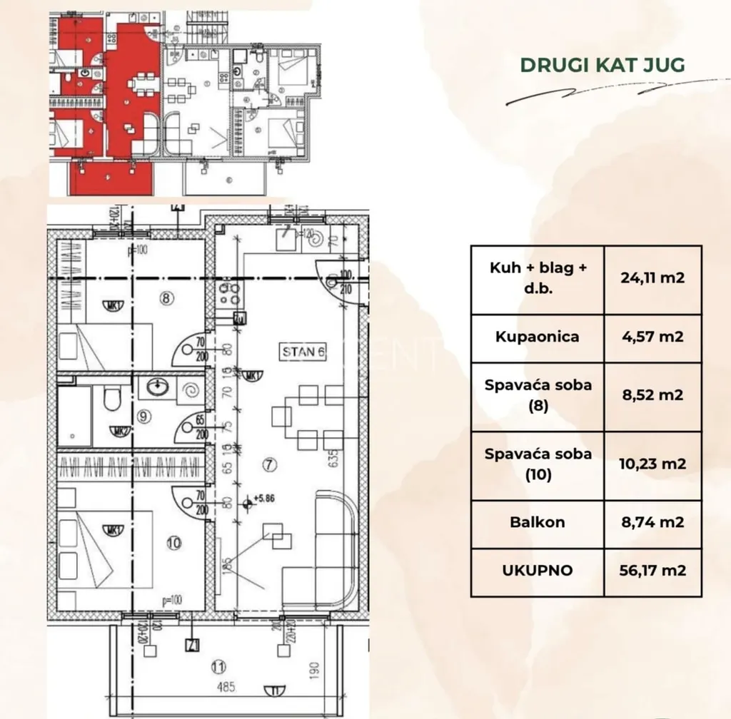 Trogir – Dvosoban stan s balkonom 56 m2 NOVOGRADNJA