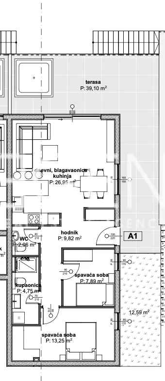 Trogir, Čiovo - Apartman u luksuznom apartmanskom naselju u blizini mora 64 m2