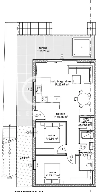 Trogir, Čiovo - Apartman u luksuznom apartmanskom naselju u blizini mora 76 m2
