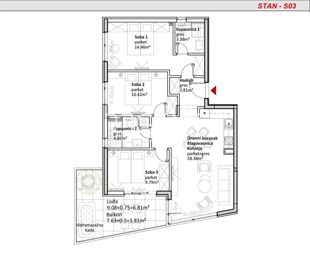 Zadar, Sukošan - Trosoban stan u novogradnji, 87 m2